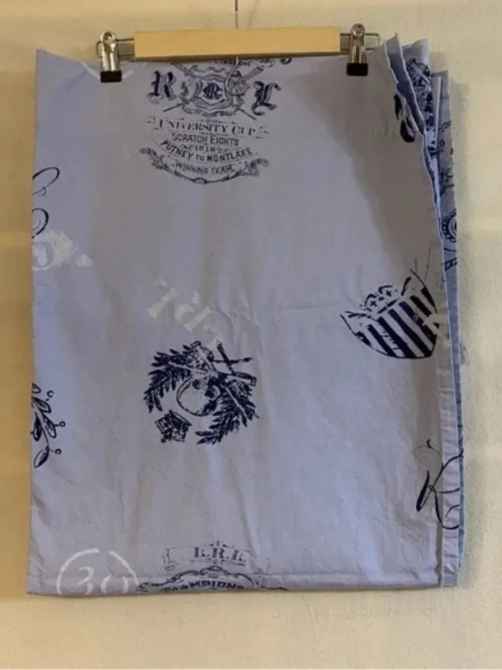 Lauren Ralph Lauren LRL blue 100% cotton Ellis University skulls twin flat sheet